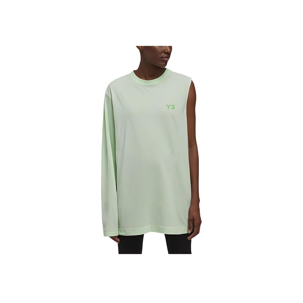 Y-3 Ss22 Solid Color Asymmetrical One Shoulder Layered Knit Long Sleeve T-Shirt Women Tops Green HG8551