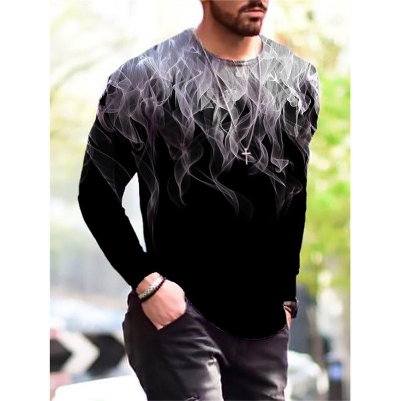 3D Gedrucktes Hip Hop Rock T-Shirt Für Männer Buntes Muster T-Shirts Frühling Herbst Freizeit Langarm Rundhals Oberteile Lockere T-Shirts
