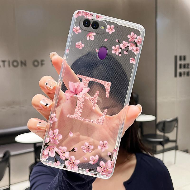 Letter Case For OPPO A5S/A7 2018/AX5S/A7N/A12/A12S Fashion Flower Back Cover Transparent Soft Silicone TPU Clear Phone Casing