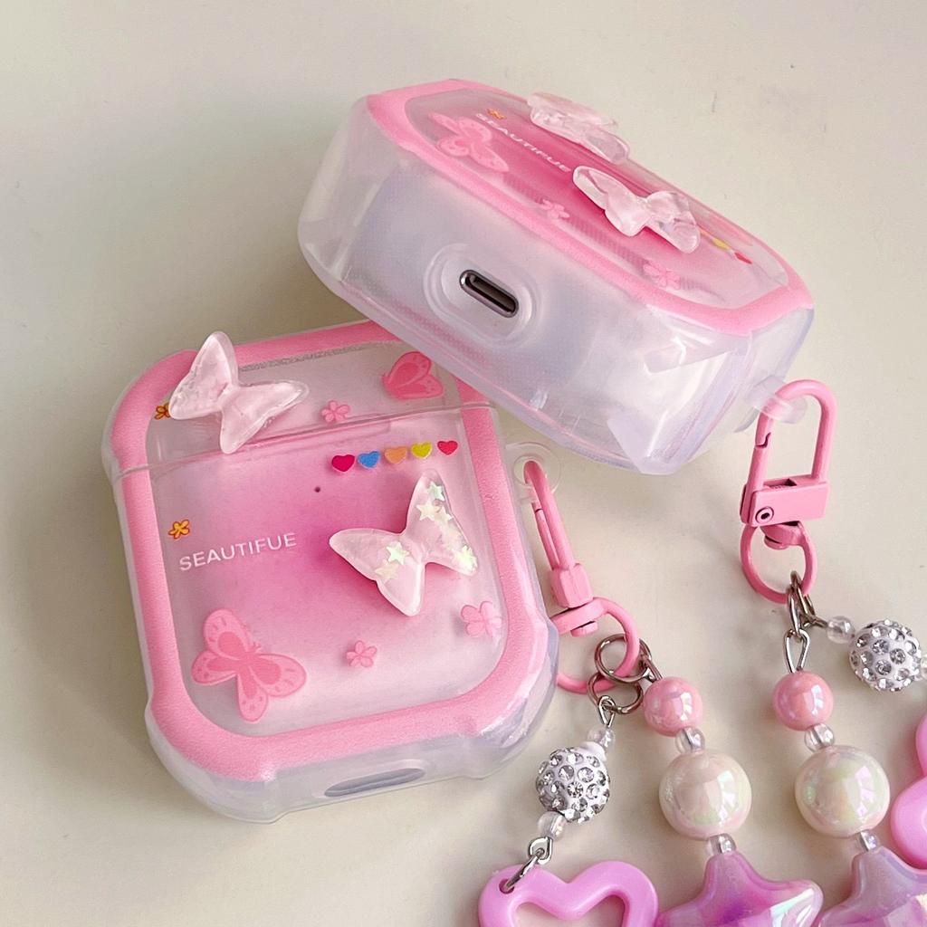 ins pink butterfly four corners anti-drop AirPods 1 apple bluetooth headset case 1st generation pro1 protective case