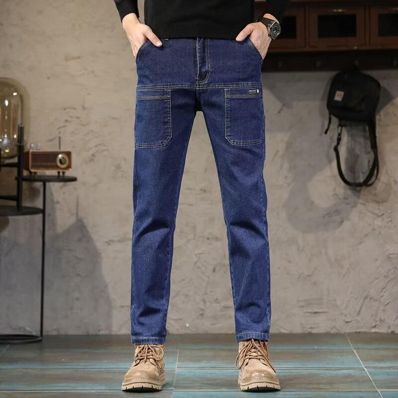 

Мужские эластичные узкие джинсы с шестью карманами — универсальные брюки прямого кроя для весны и лета 30 темно-синий
