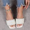 Women's Flat Rhinestone Slippers Women's One-line Sandals Peep-toe Beach Shoes