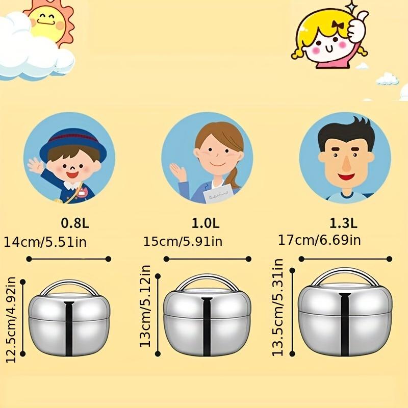 Tragbare, hochwertige, runde Lunchbox aus Edelstahl zur Aufbewahrung von Lebensmitteln für warme Speisen mit wärmeisolierter Bento-Box