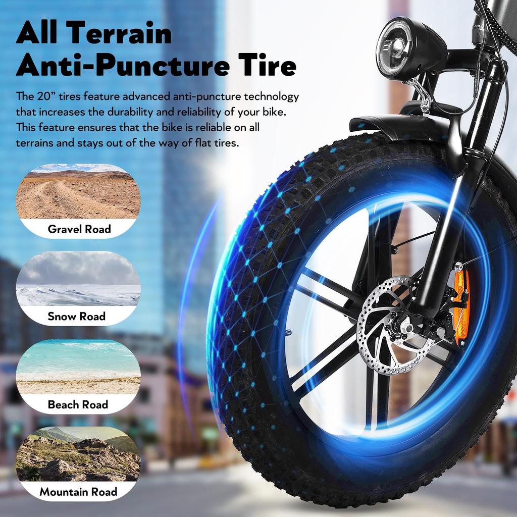 OOK-TEK E20 Foldable Electric Bike, 48V 15AH Battery, Front & Rear Suspension