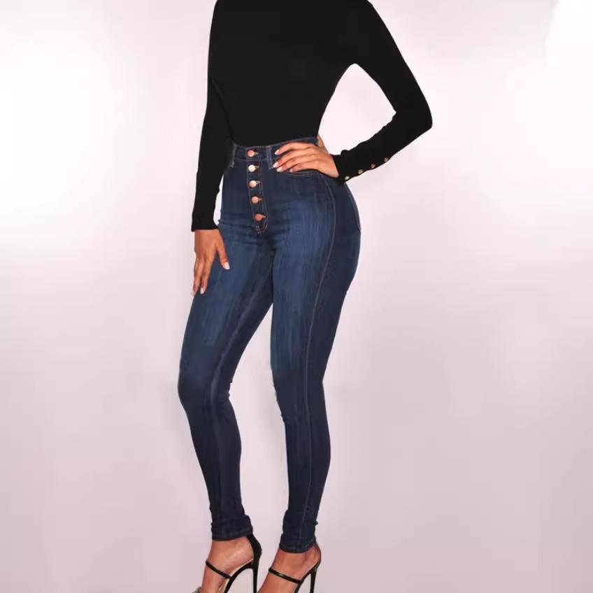 Ladies' Four Seasons Sexy Small Feet Fashionable Retro Slimming Comfortable Elastic Denim Pants