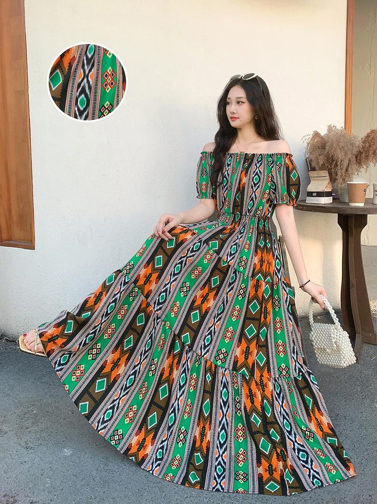 Seaside vacation beach dress cotton floral dress female shabahemi muslim