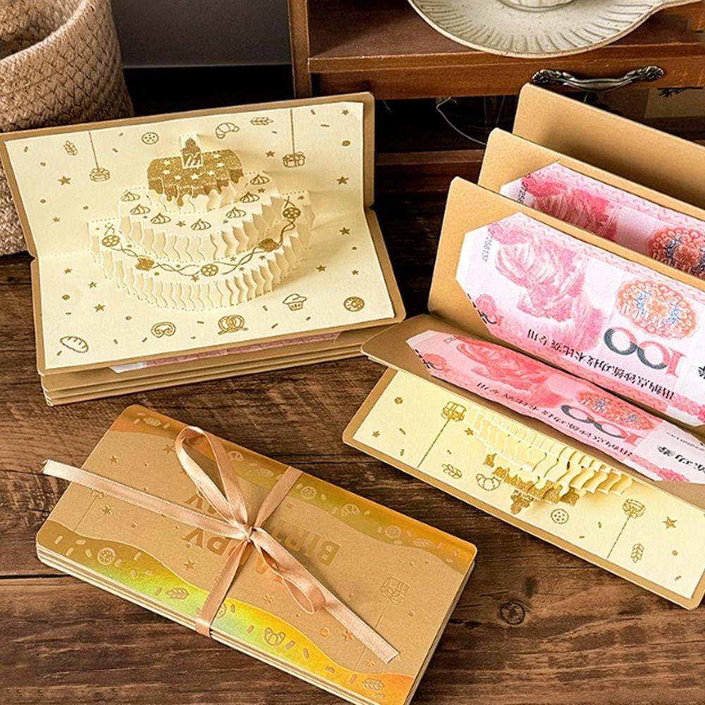 Foldable Lucky Money Envelope HongBao Money Bag Creative Birthday Cake Greeting Card  Elders Gift