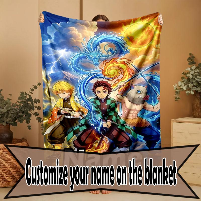 Custom Name Personalized Demon Slayer Print Blanket, Home Decor, Bedroom, Sofa, Camping, Couch, Gifts for Birthday Christmas
