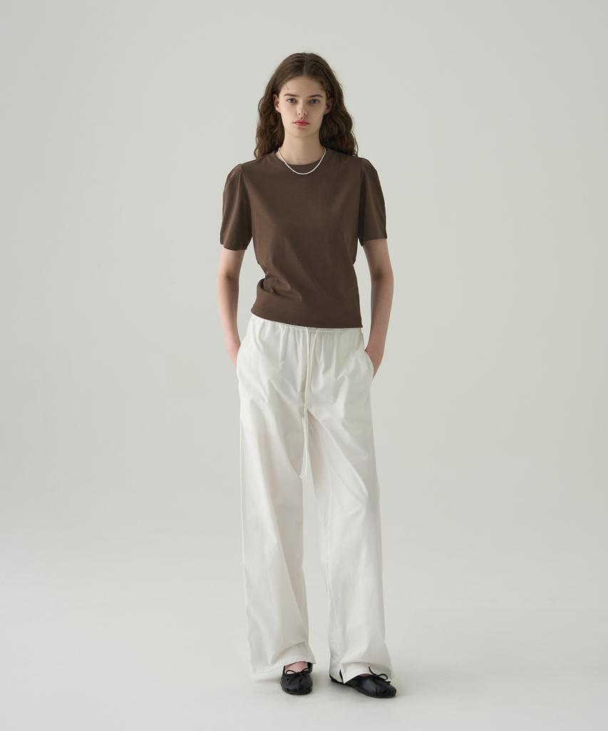 Deuloupisumeon Puff Sleeve Supima Cotton Short Sleeve T-Shirt [Brown]