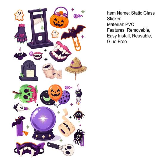 Reusable Glass Decor 2Pcs Halloween Static Window Clings, Sticker with Pumpkin Ghost Bat Indoor Outdoor Art Spider Ball Decals, Wall Stickers for Shop