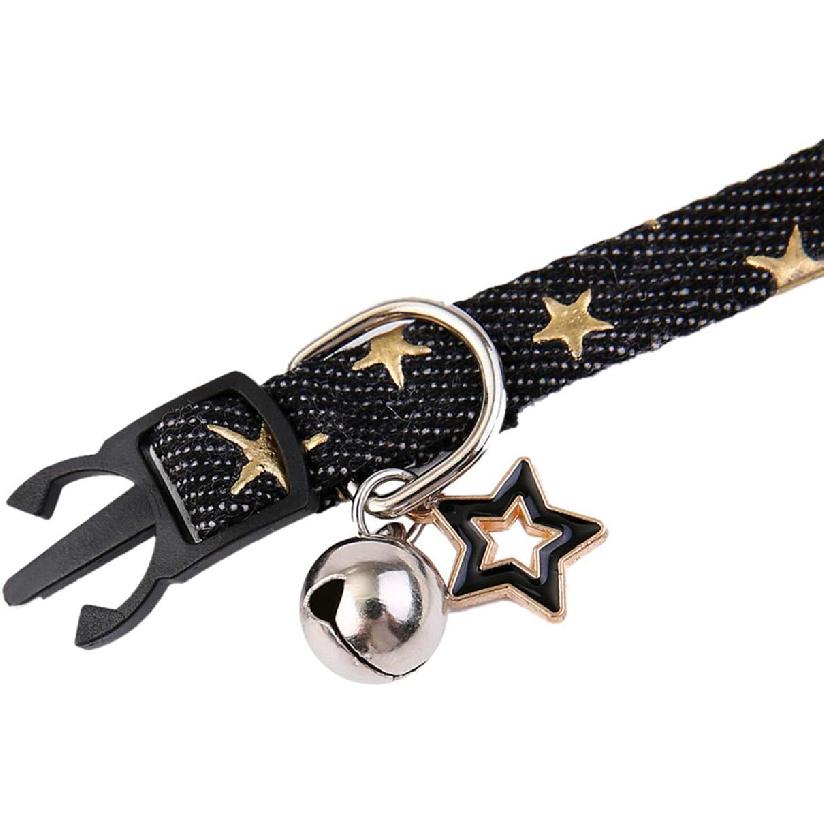 BoomBone Star Charm Studded Cat Collar Breakaway with Bell,Black Puppy Collars for Small Dogs