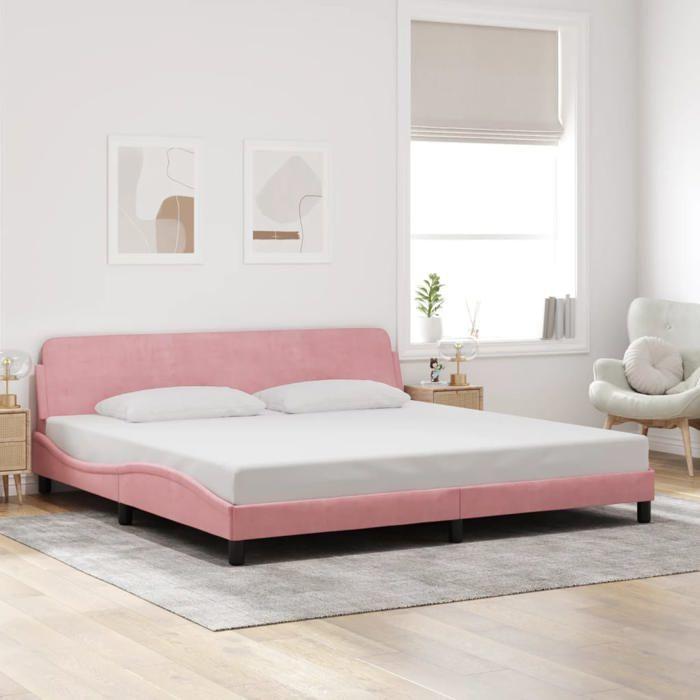 VidaXL Bed Frames Without Mattress, Upholstered Bed with Slatted Base, Double Bed with Footboard for Bedroom, Pink 200x200 373257