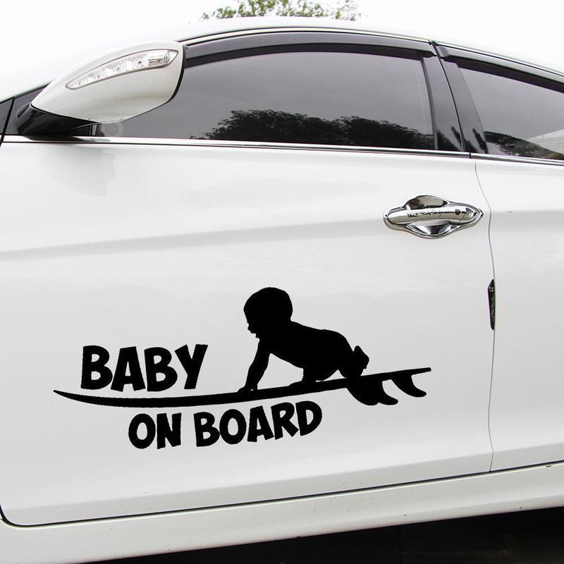 Baby On Board Funny Vinyl Sticker Cute Surfboard Surfer Car Reflective Silver Decal