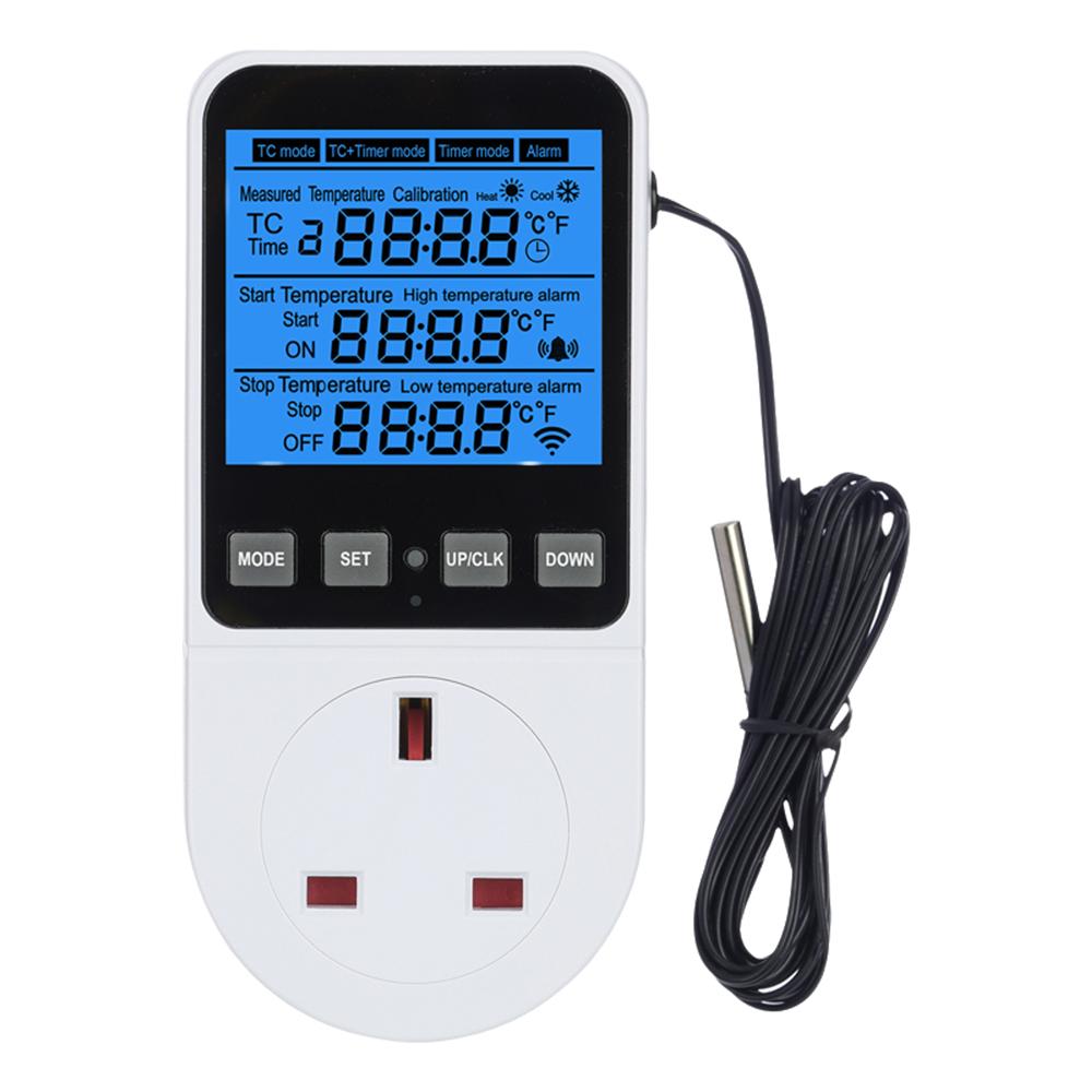 Timer Socket Thermostat Multi-Function Temperature Controller Outlet with Timer Switch Sensor Probe Heater Cool Tool