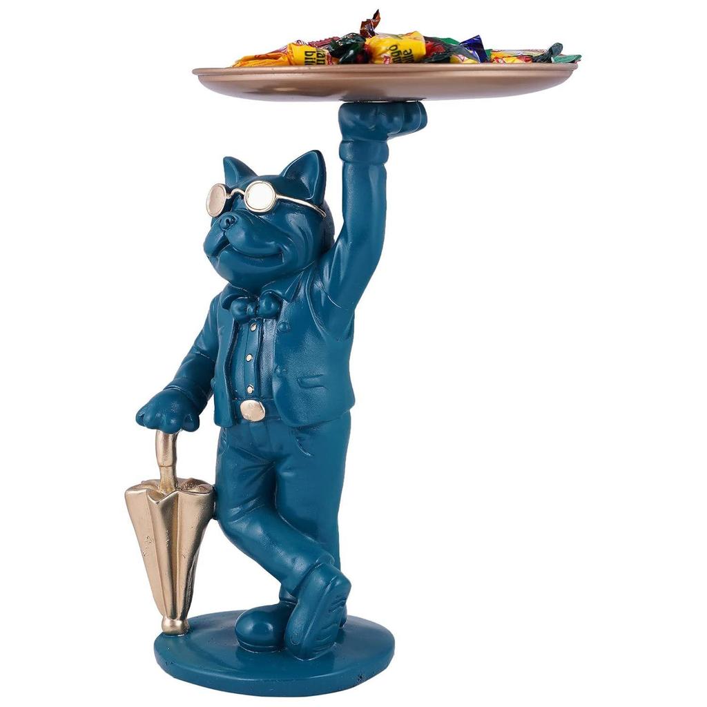 Coole Hunde-Dekofigur mit Platte, Heimdeko-Dekofigur, Wohnzimmerdeko-Dekofigur (blau)