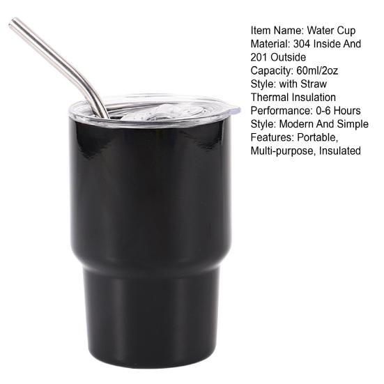 2oz Mini Tumbler Shot Glass with Straw Lid Stainless Steel Sublimation Tumblers Double Wall Vacuum Insulated Cups for Cocktails Juices Coffee