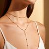 Minimalist Long Tassel Y-Shaped Necklace for Women Stainless Steel Double-Layer Spacer Beads Chain Necklaces Elegant Jewelry