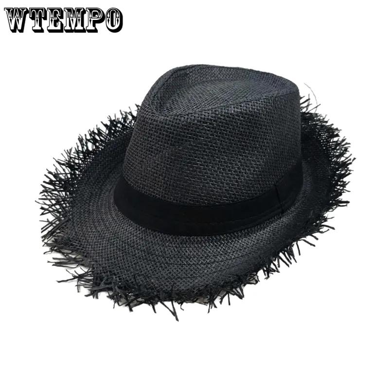 WTEMPO Summer Unisex Breathable Sunscreen Hats Vintage Hand-woven Straw Hats Solid Color Casual Formal Hats