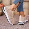 Fashion Casual Breathable Mesh Sports Shoes Women Summer Lace Up Soft Sole Medium Heel Sneaker Fashion Lace Hollow Out Running Shoes