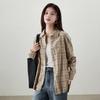 SOFSIL Women's Retro Plaid Long-Sleeve Lapel Shirt