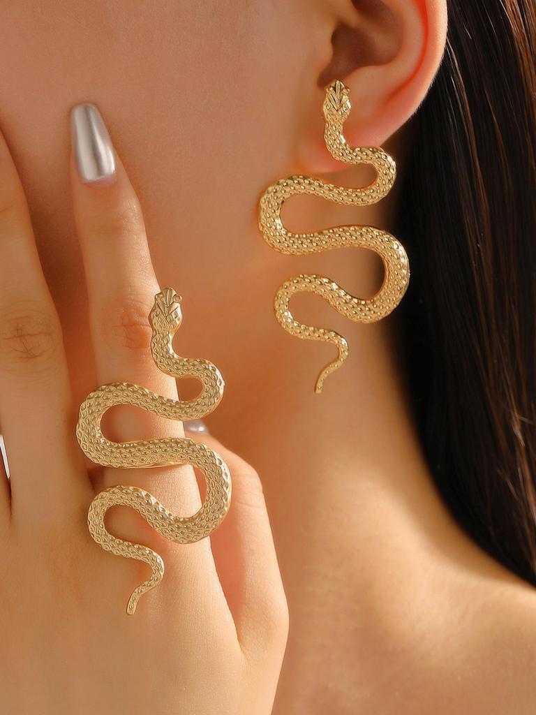 Verstellbares Armband & Ring Set im europäischen & amerikanischen Stil mit Schlangendesign für Männer & Frauen