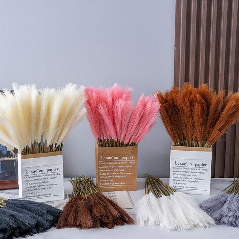 10pcs Faux Pampas Wedding Home Decoration Fake Plant Fluffy Silk DIY Reed Simulated Artificial Flowers Pampas Grass