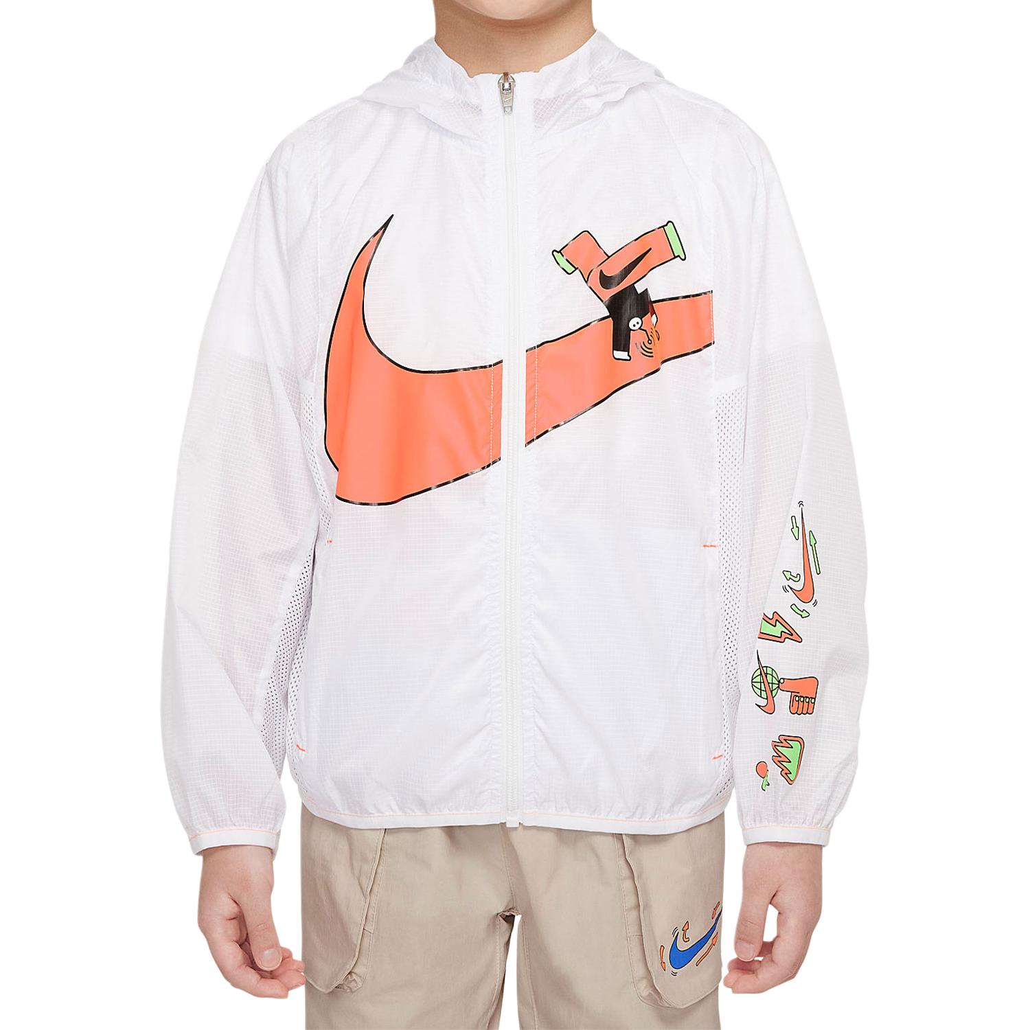 

Nike Jacket Printed Logo Solid Color Breathable Hooded Kids Jackets White DX7482-803 S