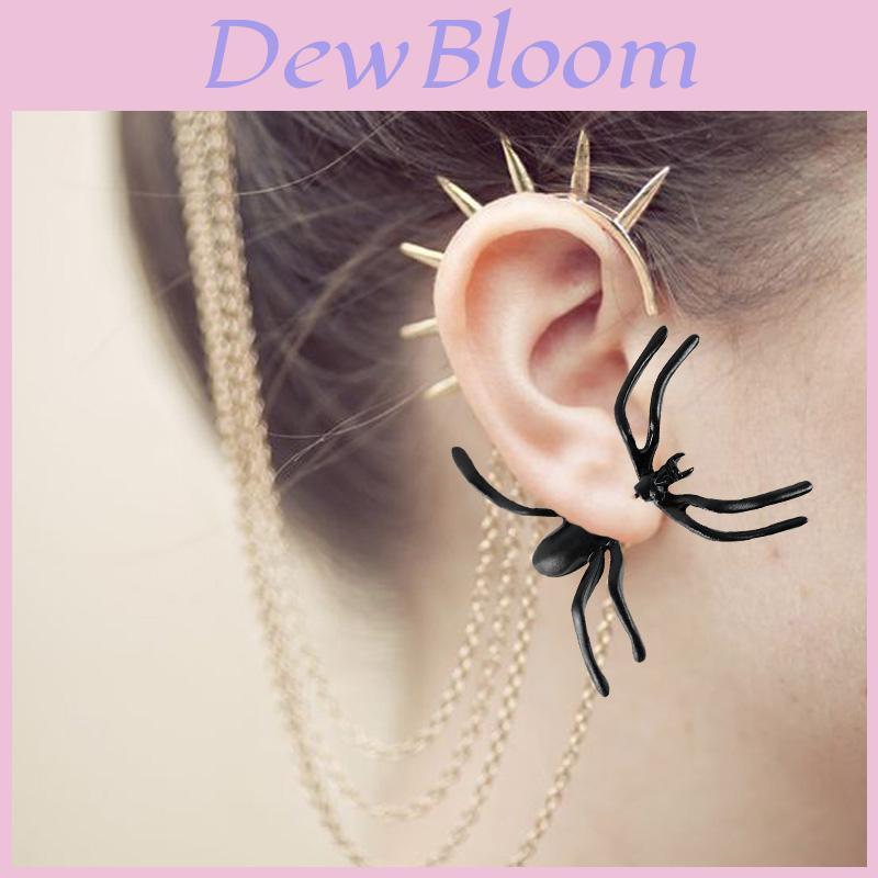 Punk Black Spider Ear Cuffs With Front And Back Studs For Women