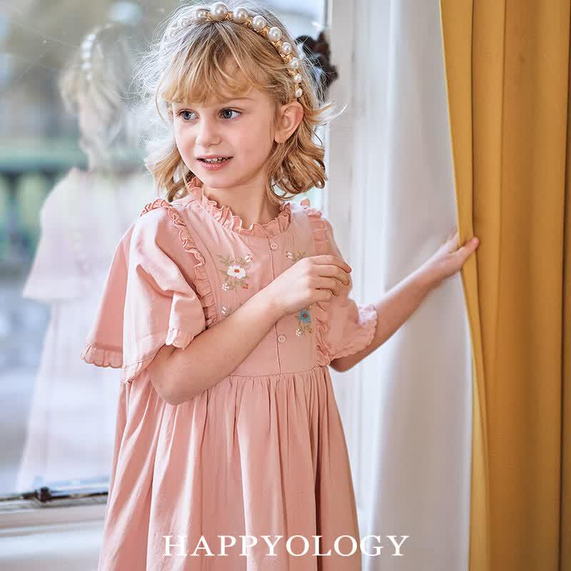 Happyology Girls Embroidered Short Sleeve Cotton Dress 3Y