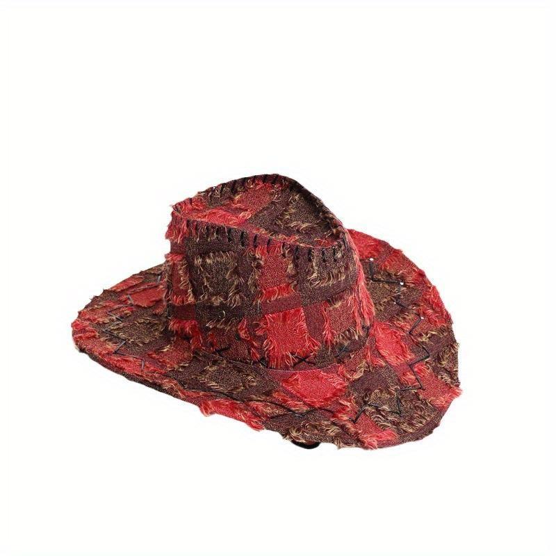 

1 шт. Шляпа в цветочную клетку, Модная ковбойская шляпа, Унисекс шляпа для путешествий на открытом воздухе 1Pc (55-60cm) красный