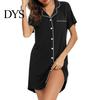 Lady Sleepwear Women Summer Nightdress Short Sleeve Shirt Type Lapel V Neck Single-breasted Loose Solid Color Homewear Sleep Dress Nightwear Suspender