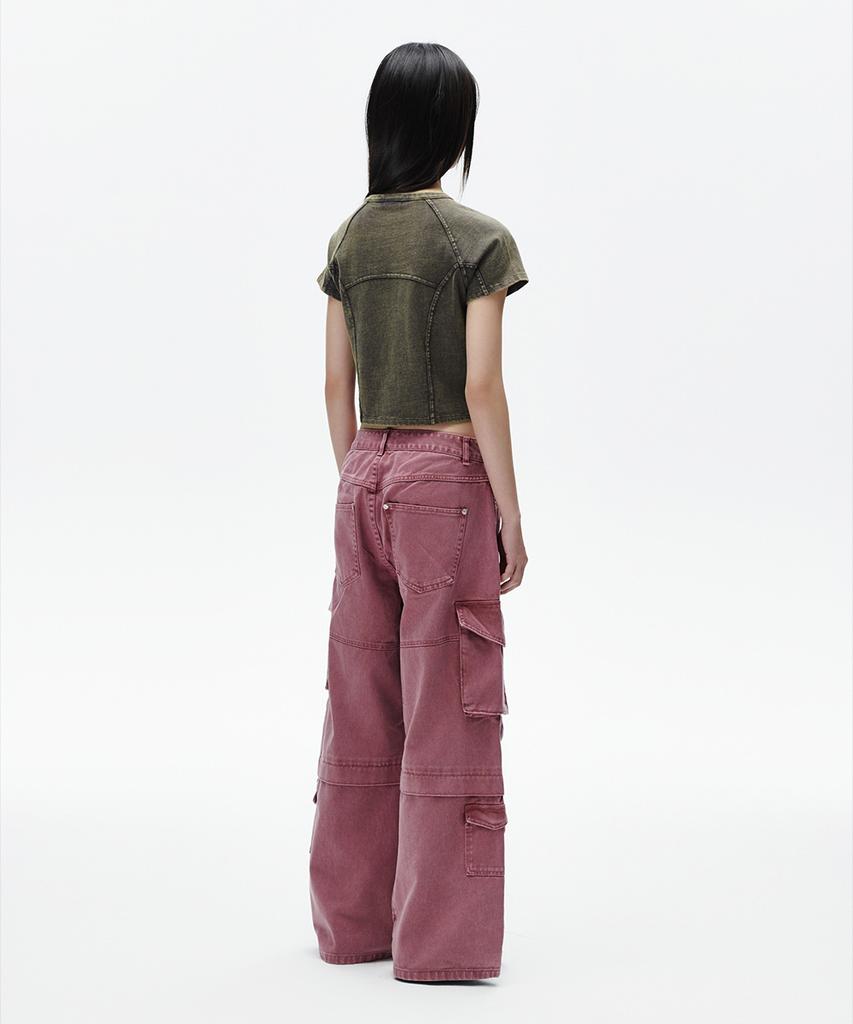 MAHAGRID Washed Curved Tee Charcoal(Mg2Fmft588A)