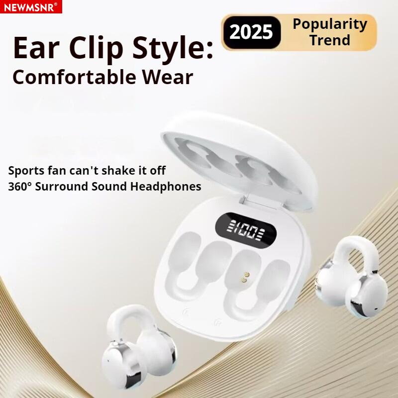 TWS Clip-on Earphones with LED Display Surround Sound Wireless Earbuds Bluetooth5.4 ENC Noise Reduction Headset Sports Headphone