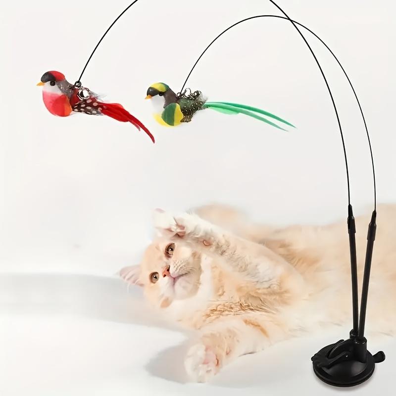 3pcs Cat Toy Set - Simulated Bird Teaser with Nylon Feathers, Double Rod Strong Suction Cup and Bell for Interactive Training and Boredom Relief