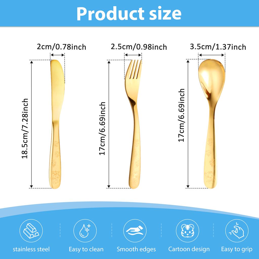12Pcs Stainless Steel Toddler Utensils Set Cartoon Kid Silverware Set Mirror Polished Child Knife Fork and Spoon Kit Tableware