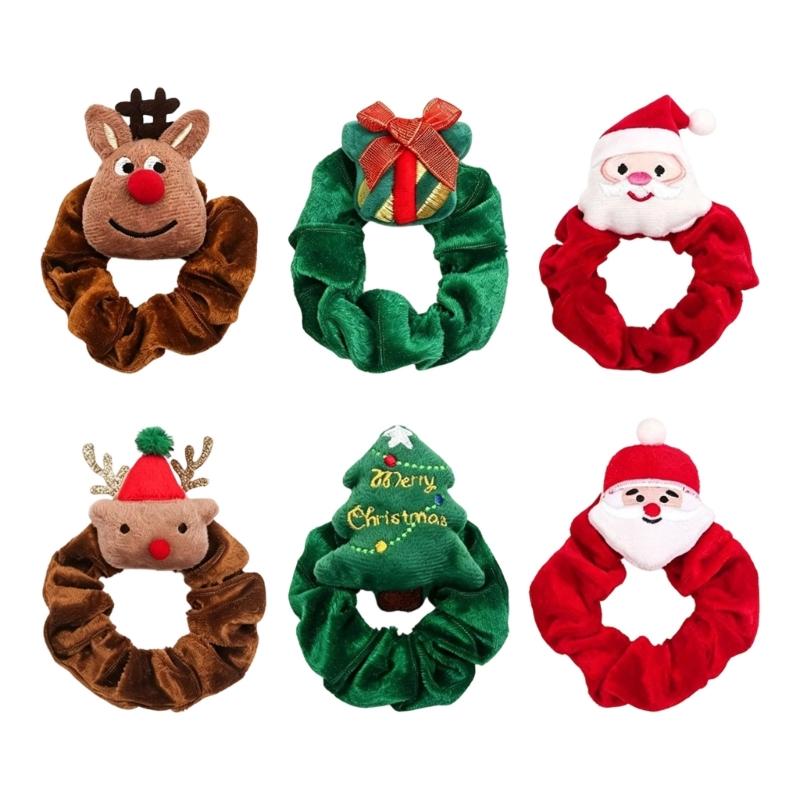 Holiday Hair Scrunchie Velvety Christmas Hair Tie with Plush Top for Christmas Party, Family Photos and Festival Styling