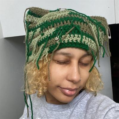 New Handmade Crocheted Hollow Color-blocked Cat Ear Hat, Fashionable and Personalized Adult Hat