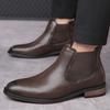 Luxury Designer New Men's Quality Pointed Patent Leather Casual Chelsea Ankle Boot Male Winter High Tops Shoes Zapatos Hombre