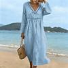 Fashionable Lady's V-neck Mid-length Casual Long-sleeved Dress