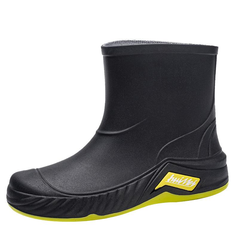 New medium tube rain shoes women's rubber shoes wear non-slip water boots flat bottom water shoes fleece short rain boots