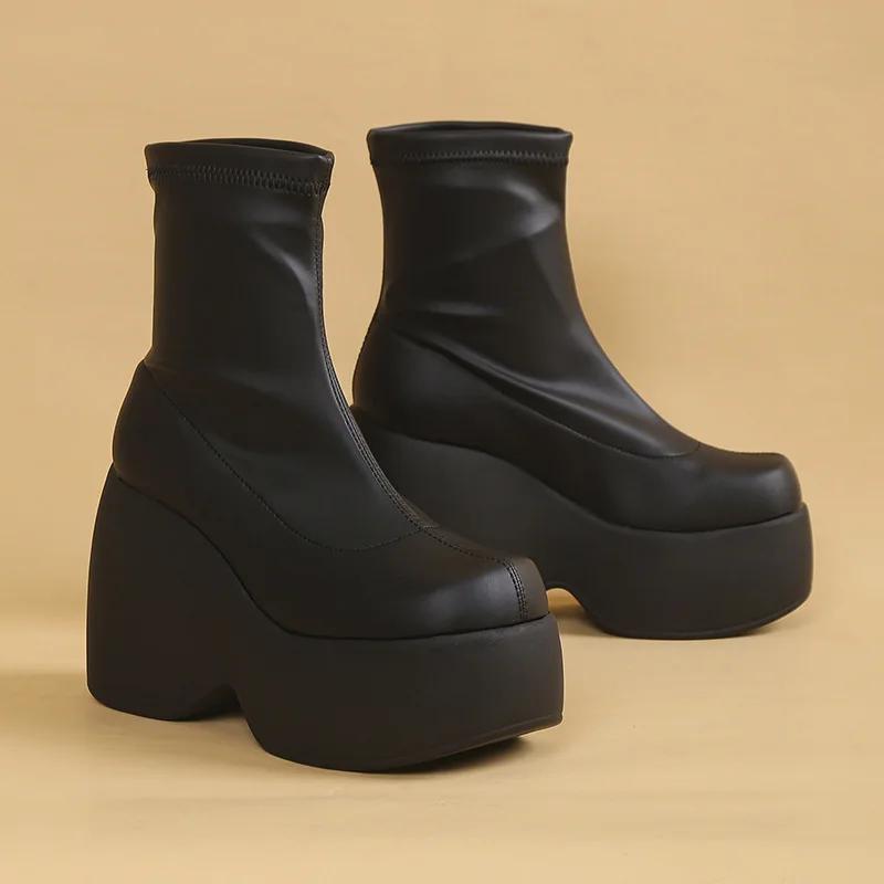 2025 New Gothic Style Sexy Elegant Chunky Platform Women Ankle Boots Big Size 43 Walking Comfy Woman Shoes Platform Shoes boots