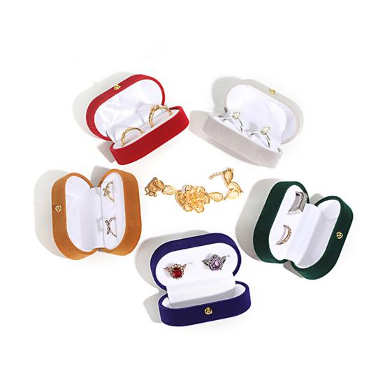 Proposal Ring Box Double Slots Noble Flocking Oval Portable Packaging Elegant Stud Earring Jewelry Accessories Gift Case for Wedding