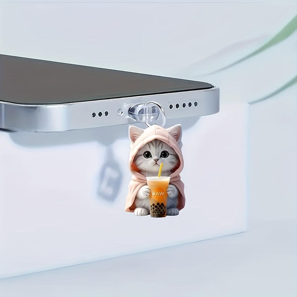 2D Flat Cute Cat Acrylic Dust Plug Beautiful Mobile Phone Accessories, Mobile Phone Decorations