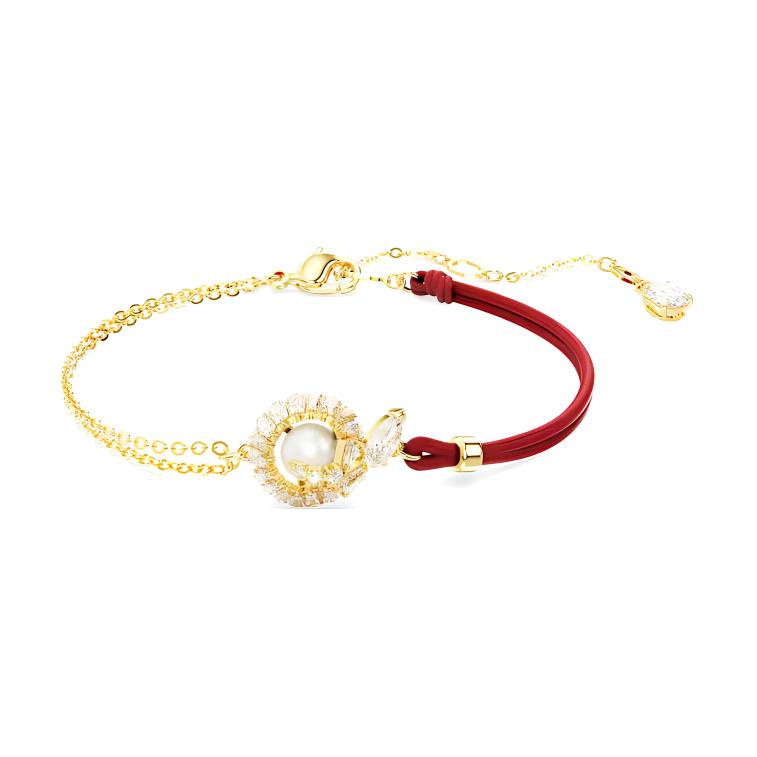 Swarovski Schlangenmuster Perlenverzierter Armreif Damenarmband Gold Rot 5714850