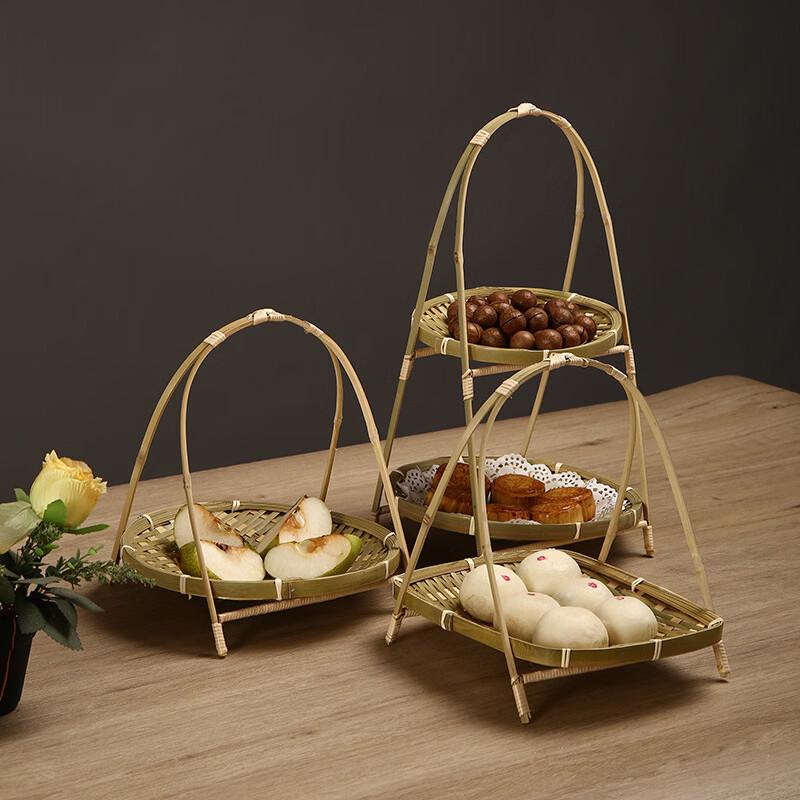 ZISIZ Mehrschichtiger Dessert- und Obstplattenständer aus Bambusgeflecht