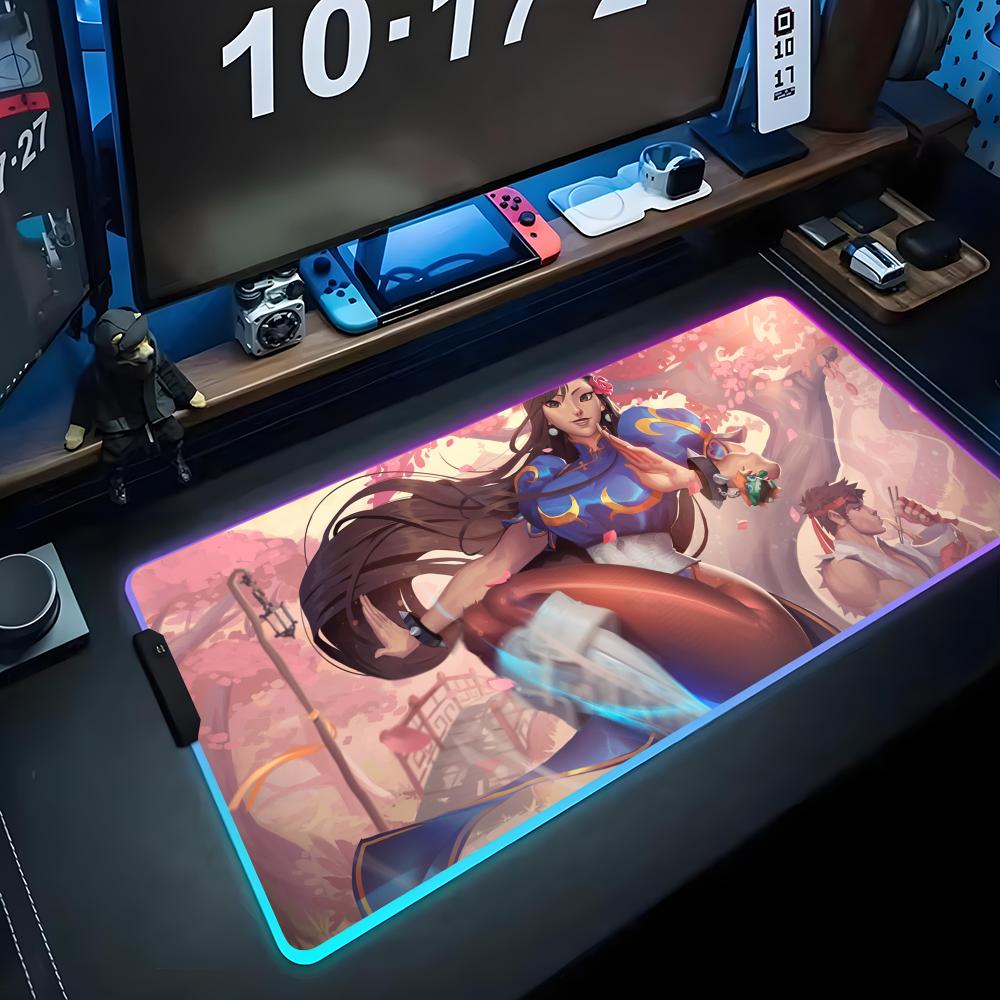 chun li Mouse Pad RGB Gaming Mousepad Big LED Pad PC Desk Mat Luminous Mouse Pad Large Keyboard Mats Table Rug With Backlit