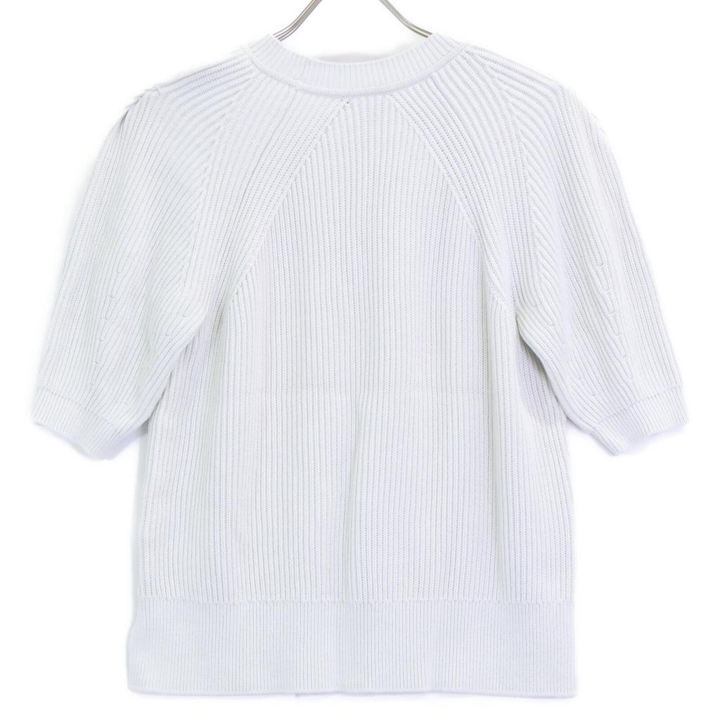 DRAWER 6518-106-0498 White cotton side slit 9G rib knit short sleeve knit pullover tops 1 whiteUsed