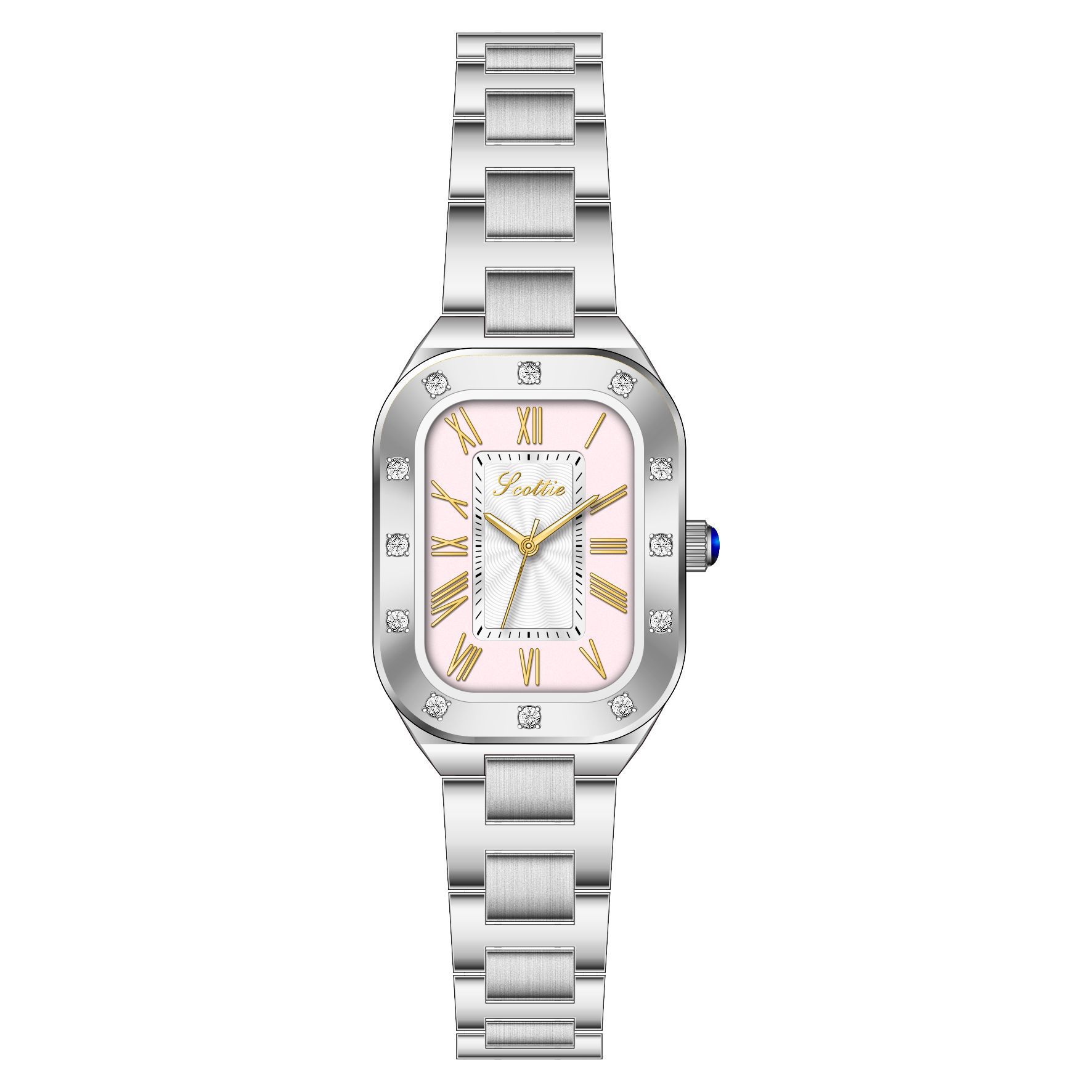 9746 Square Steel Strap Women S Watch Fashion Diamond-Encrusted Dopamine Small Dial
