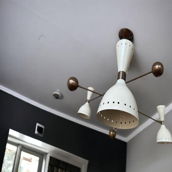 Sputnik 3 Light Mid Century Raw Brass Chandelier Modern Pendant