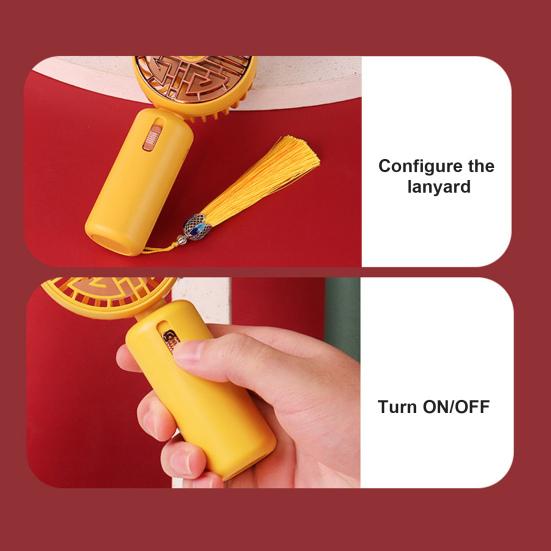 Portable Pocket Fan with Tassel Chinese Style 2 Speed LED Night Light USB Rechargeable Mute Handheld Mini Cooling Fan Summer Home Travel Outdoor